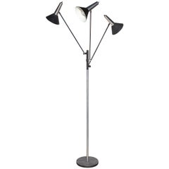 Gino Sarfatti Style Koch & Lowy Articulating Triple Shade Nickel Floor Lamp