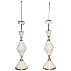 Gerald Thurston Ceramic and Brass Hourglass Table Lamps