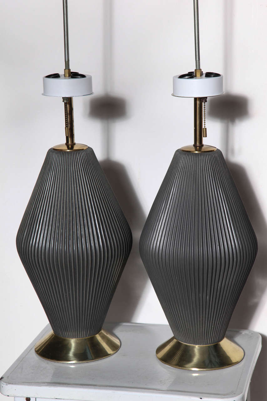 American pair of Gerald Thurston Charcoal Hourglass Ceramic Lamps
