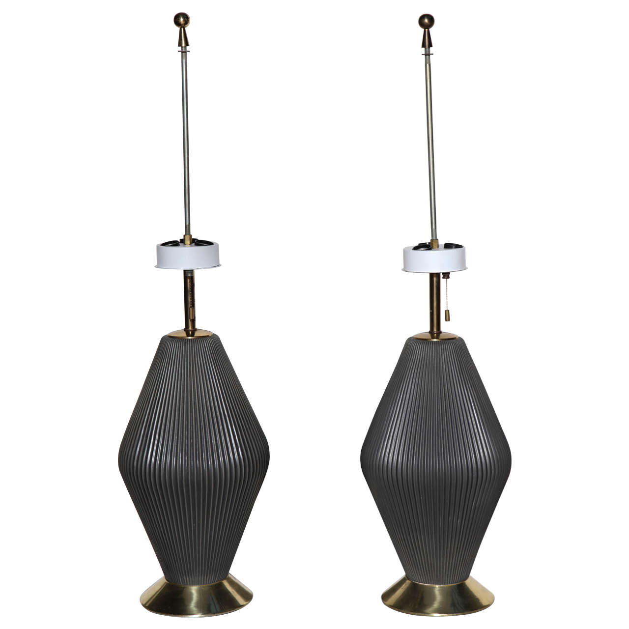 pair of Gerald Thurston Charcoal Hourglass Ceramic Lamps