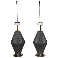 pair of Gerald Thurston Charcoal Hourglass Ceramic Lamps