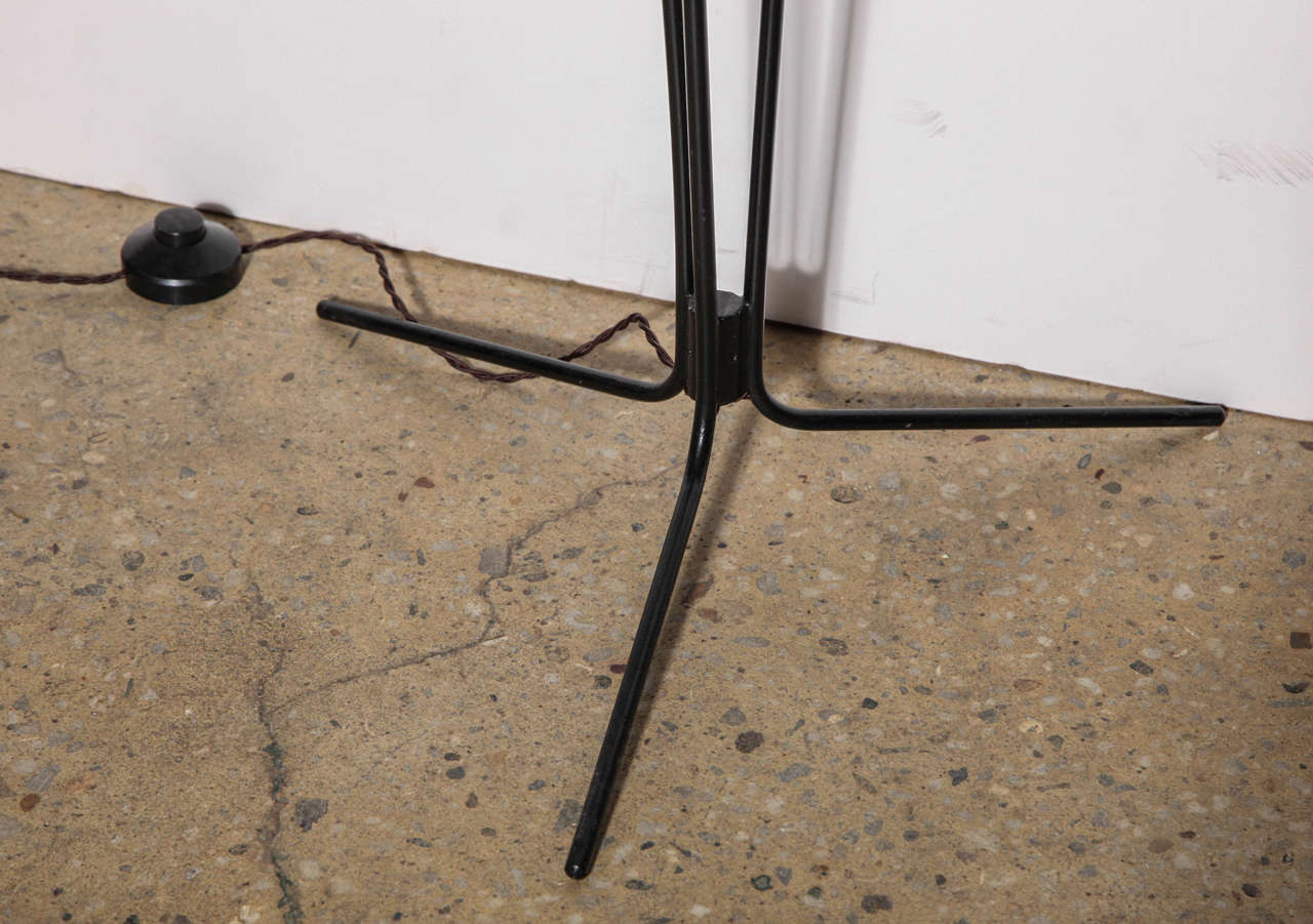 French Modern Black Tripod Floor Lamp with 3 White Bud Shades, 1950s In Good Condition For Sale In Bainbridge, NY