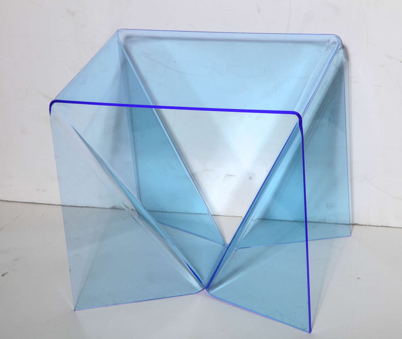 Plexiglass Pair Neal Small Clear Blue Lucite Op Art 