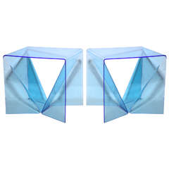 Pair of Neal Small Op Art Blue "Origami" Occasional Tables 6