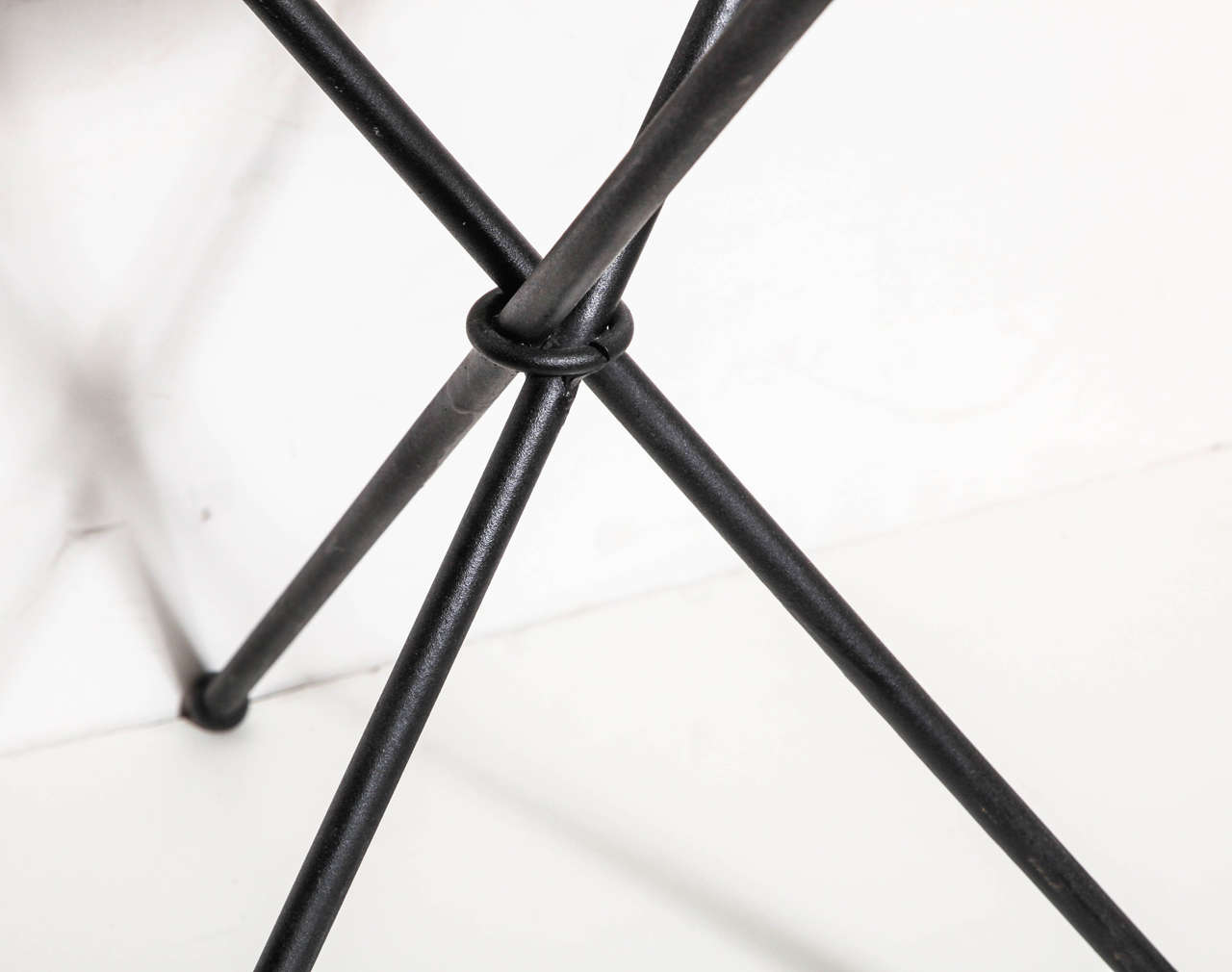 Mid-20th Century 1950s Round Black Wrought Iron and White Milk Glass Tripod Occasional Table