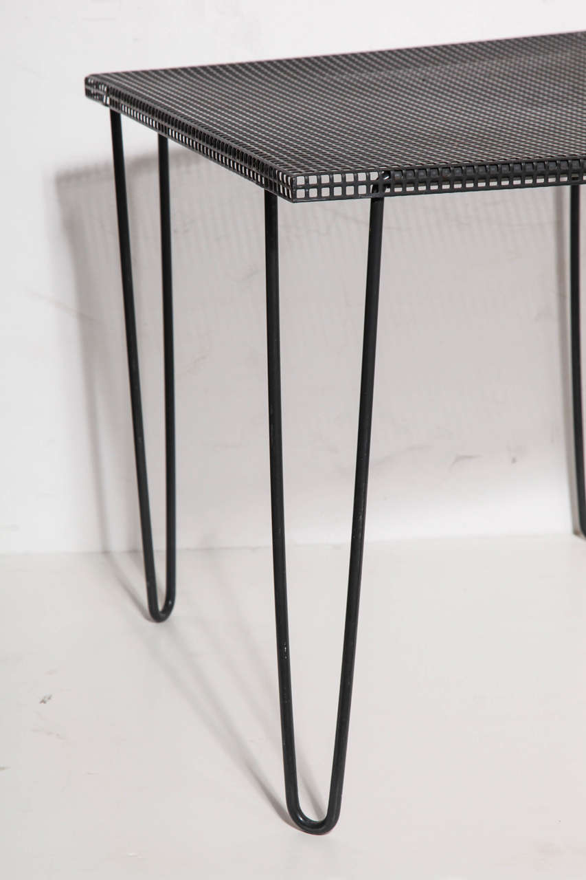 Pair of 1950s Mathieu Matégot style Perforated Black Iron Occasional Tables  In Good Condition In Bainbridge, NY