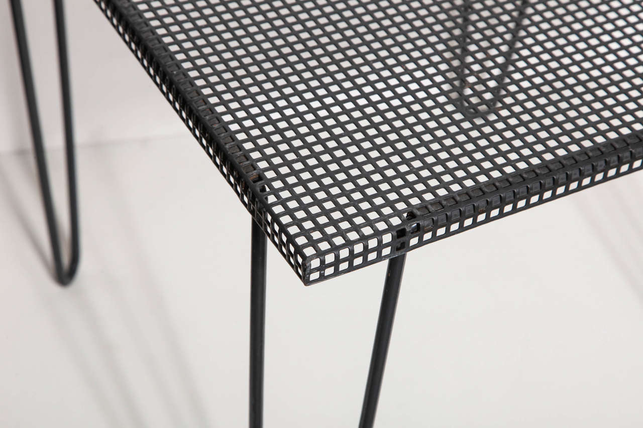 Mid-20th Century Pair of 1950s Mathieu Matégot style Perforated Black Iron Occasional Tables 