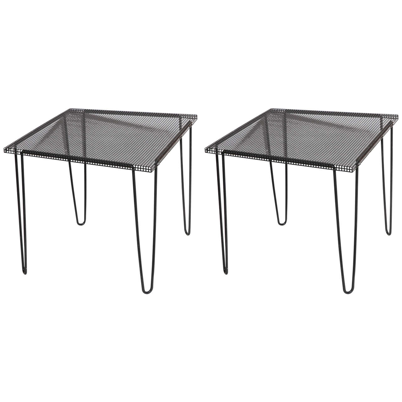 Pair of 1950s Mathieu Matégot style Perforated Black Iron Occasional Tables 