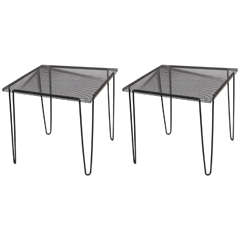Vintage Pair of 1950s Mathieu Matégot style Perforated Black Iron Occasional Tables 