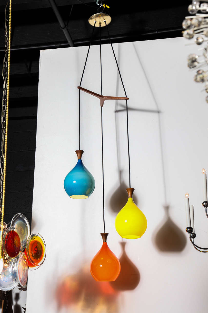 Holmegaard Cased Glass Hanging Triple Pendant