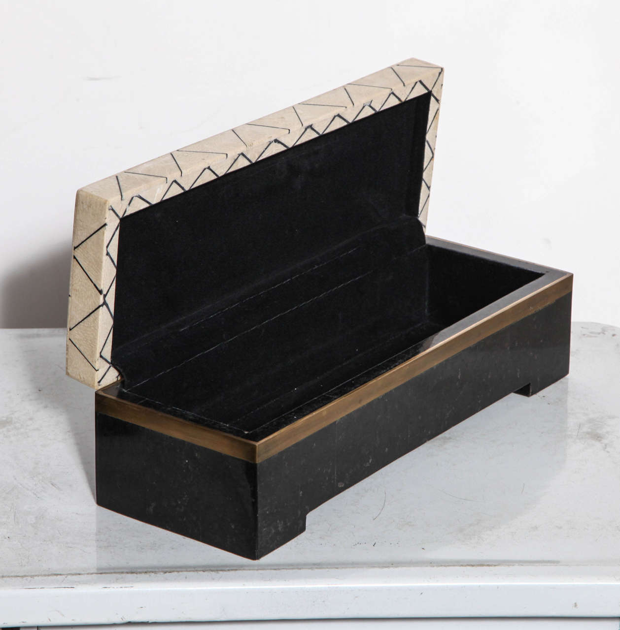 Ebonized Modern Maitland-Smith Tessellated Marble Gentlemen's Accessory Box