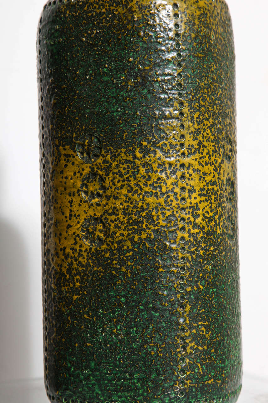 Pair of 1950s Bitossi Ceramic Vases by Aldo Londi in Green, Brown and Yellow In Good Condition In Bainbridge, NY