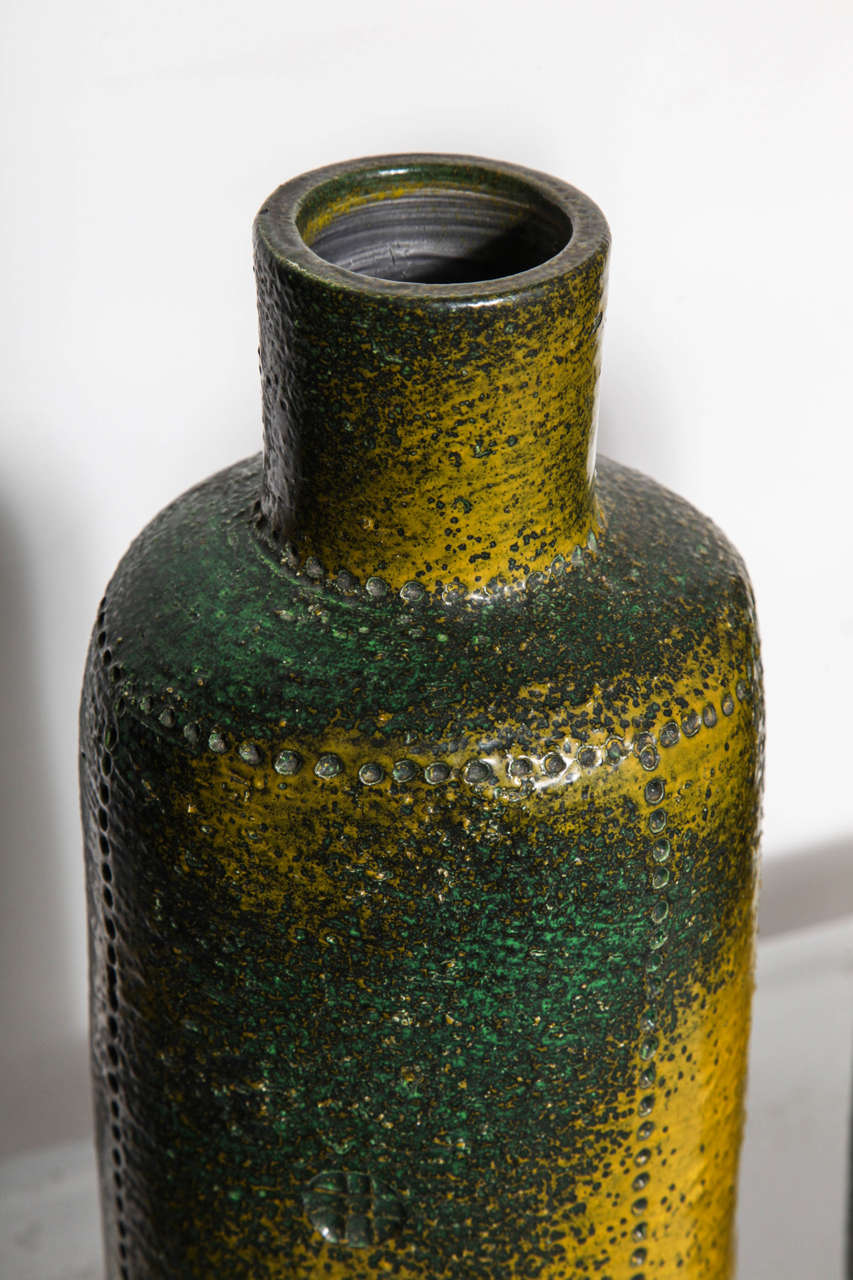 Pair of 1950s Bitossi Ceramic Vases by Aldo Londi in Green, Brown and Yellow 1