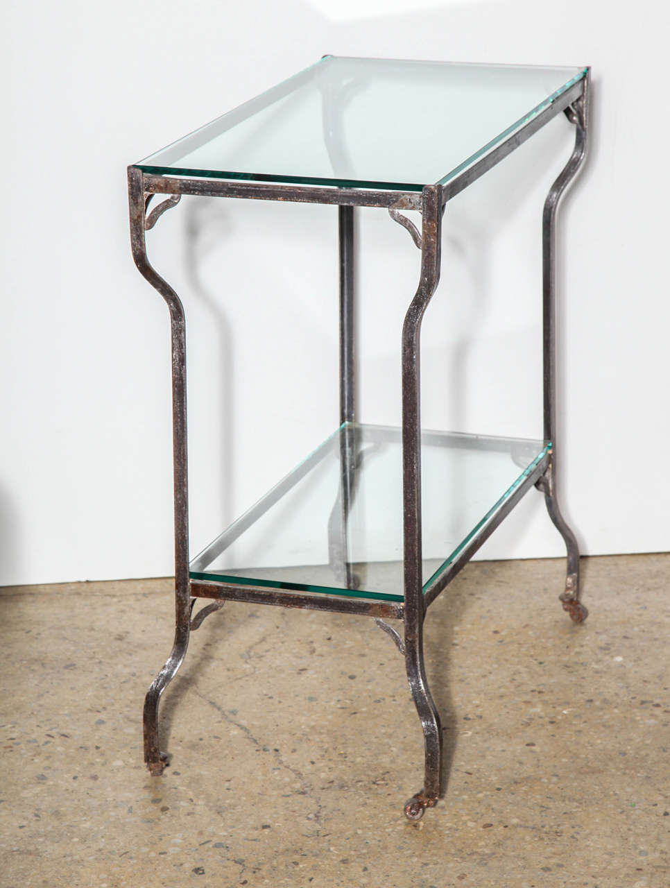 Circa 1890s Two Tier Steel Rolling Etagere with Two Glass Shelves 2