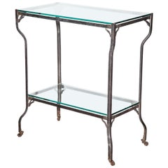 Circa 1890s Two Tier Steel Rolling Etagere with Two Glass Shelves