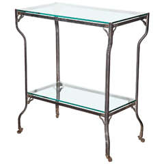 Circa 1890's Rolling Steel and Glass Two Shelf Beverage Cart on Cabriole Legs 8