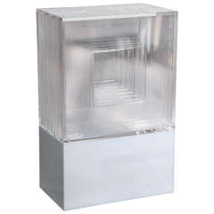 1970s Neal Small Op Art White and Clear Lucite Light Sculpture Table Lamp