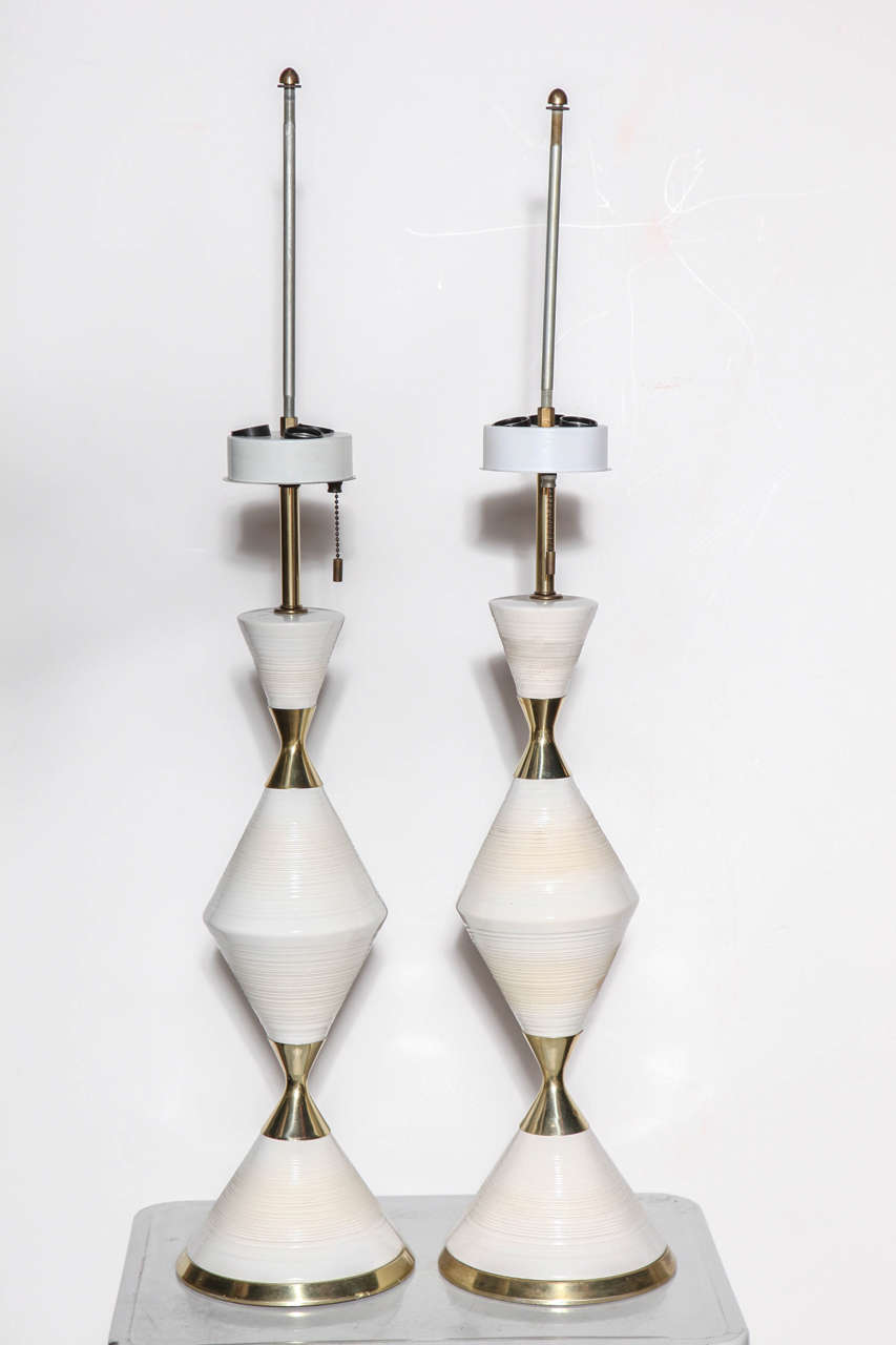 Gerald Thurston Ceramic and Brass Hourglass Table Lamps at 1stDibs