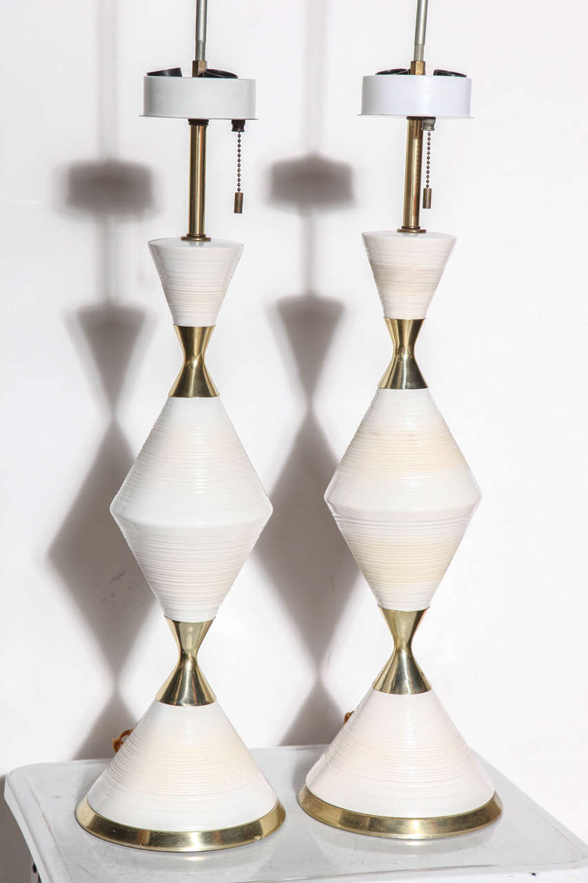 Gerald Thurston Ceramic and Brass Hourglass Table Lamps at 1stdibs