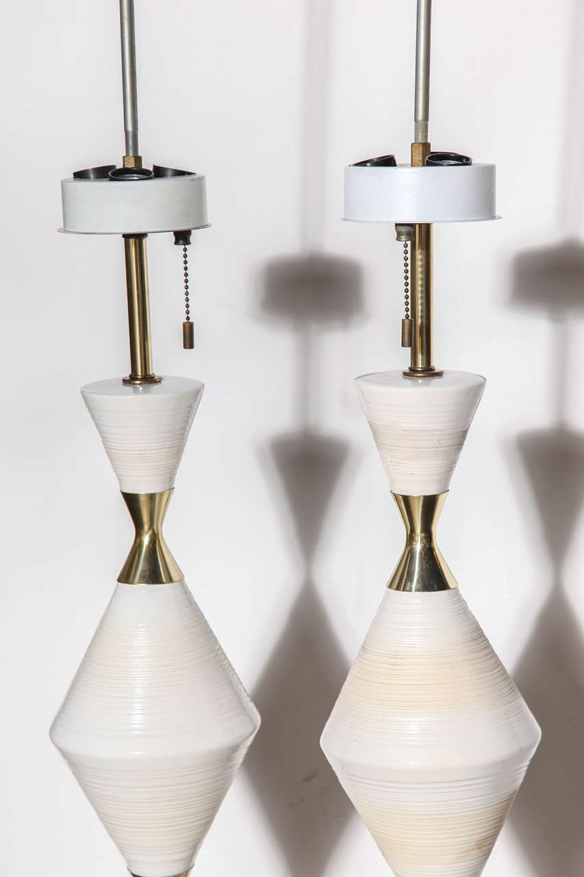 Gerald Thurston Ceramic and Brass Hourglass Table Lamps at 1stDibs