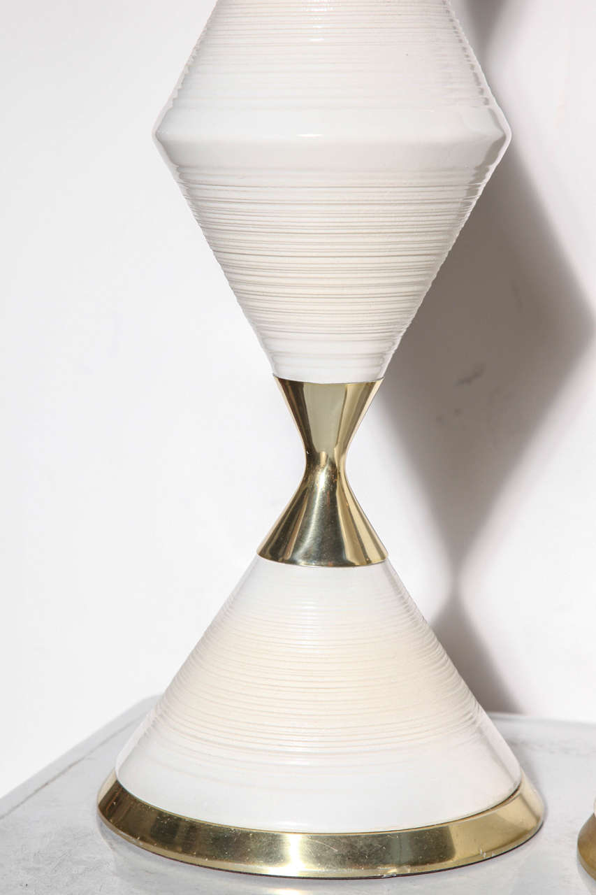 Gerald Thurston Ceramic and Brass Hourglass Table Lamps at 1stdibs
