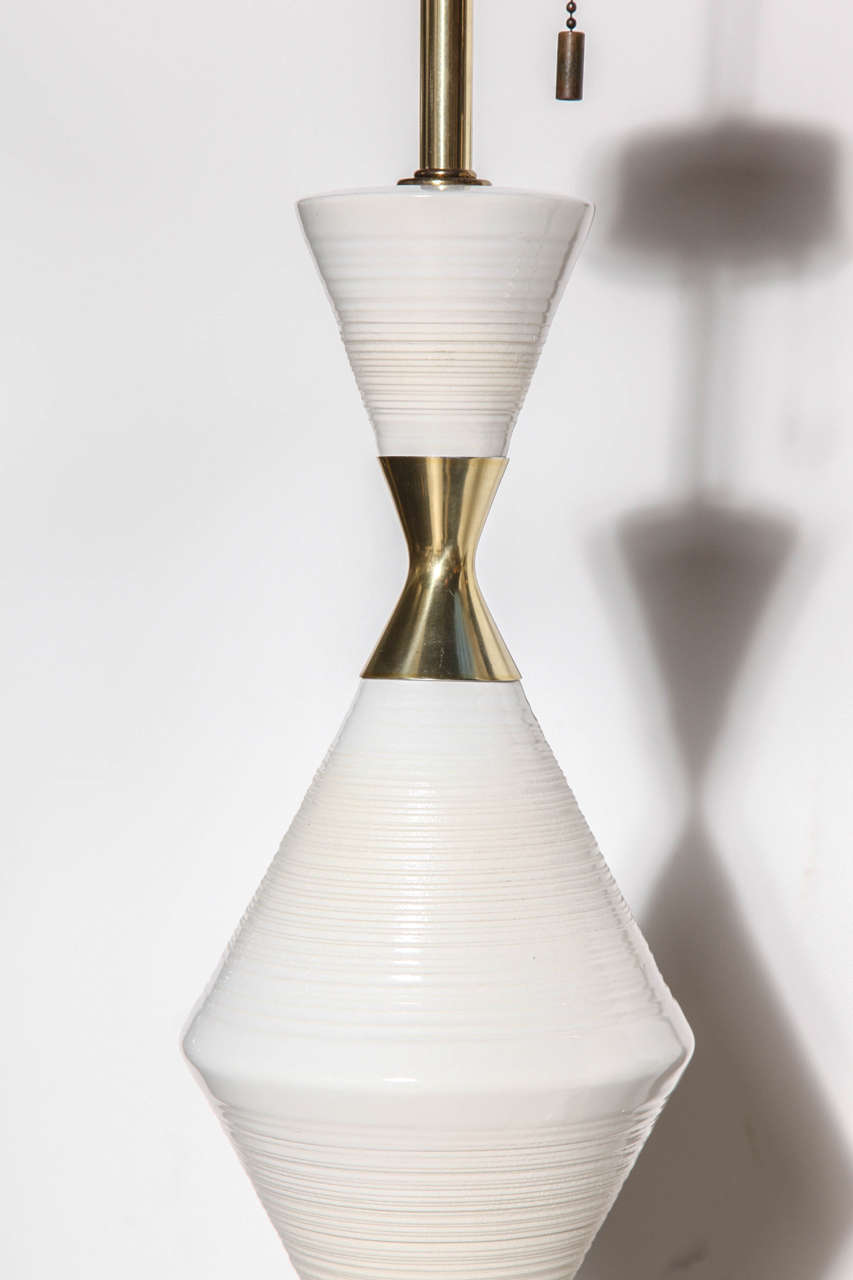 Gerald Thurston Ceramic and Brass Hourglass Table Lamps at 1stDibs