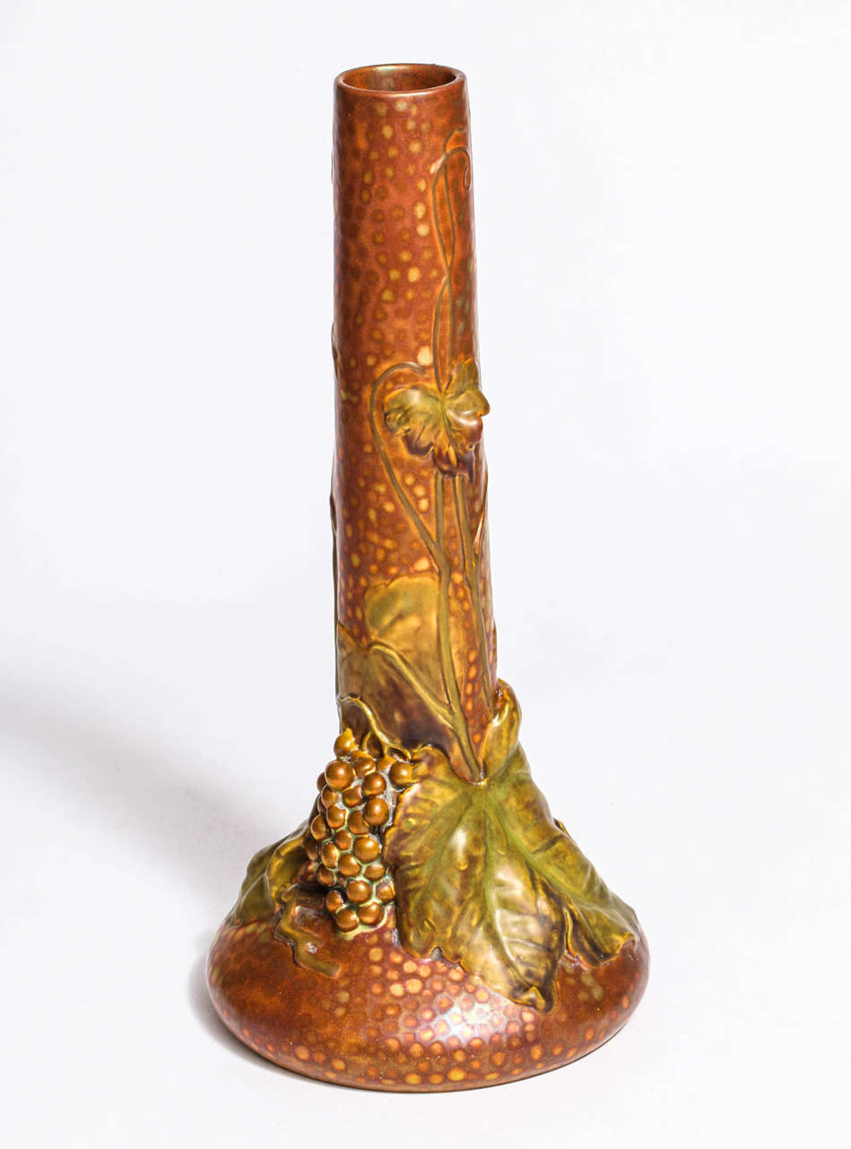 Glazed Zsolnay Art Nouveau Eosin Earthenware Grape Vase, Hungary, circa 1901