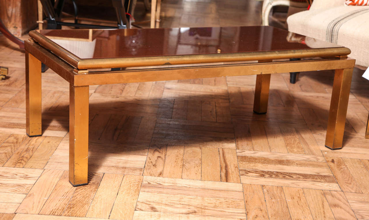 Brass, Glass, and Gilt Eglomise Decorated Insert Coffee Table, France circa 1970 For Sale 4