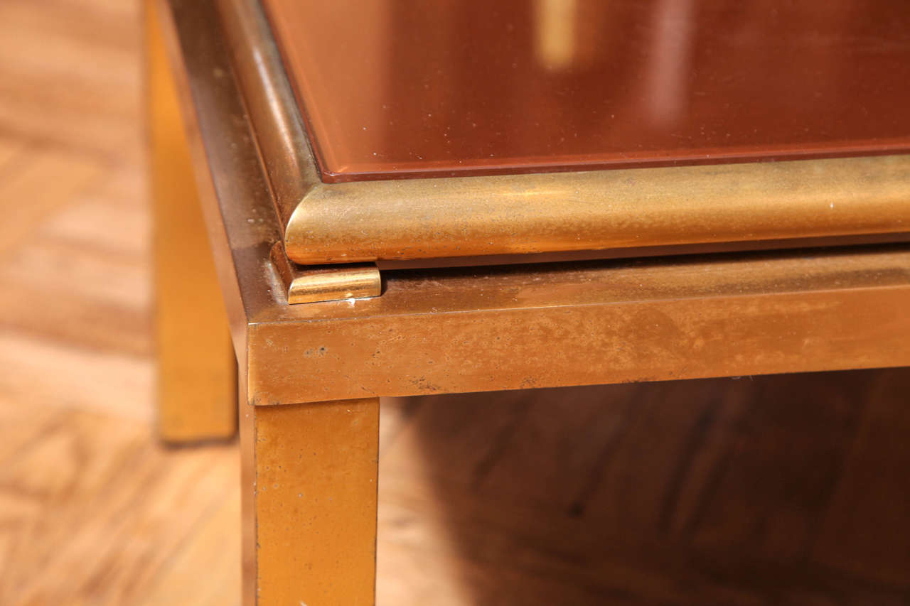 Brass, Glass, and Gilt Eglomise Decorated Insert Coffee Table, France circa 1970 For Sale 5