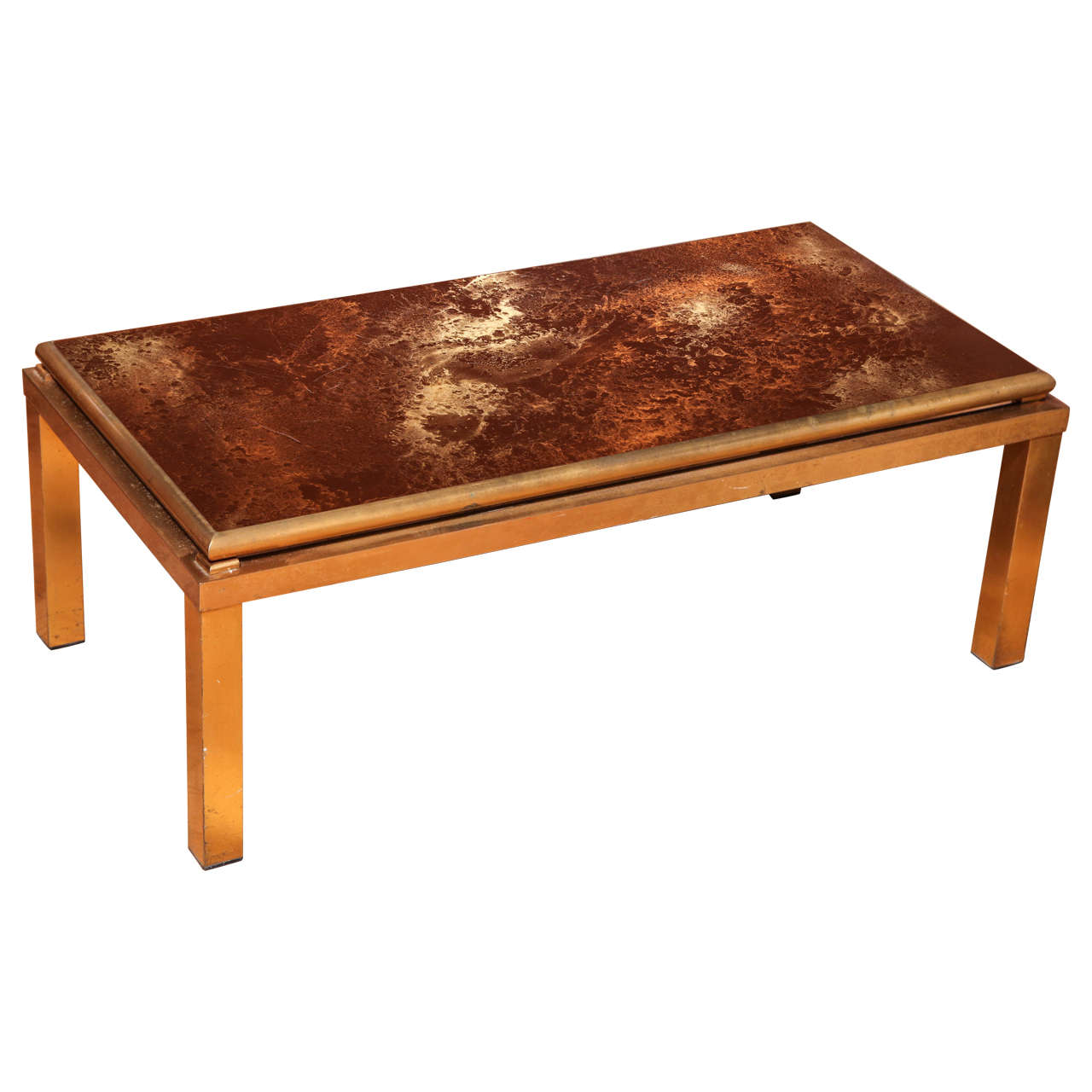 Brass, Glass, and Gilt Eglomise Decorated Insert Coffee Table, France circa 1970 For Sale