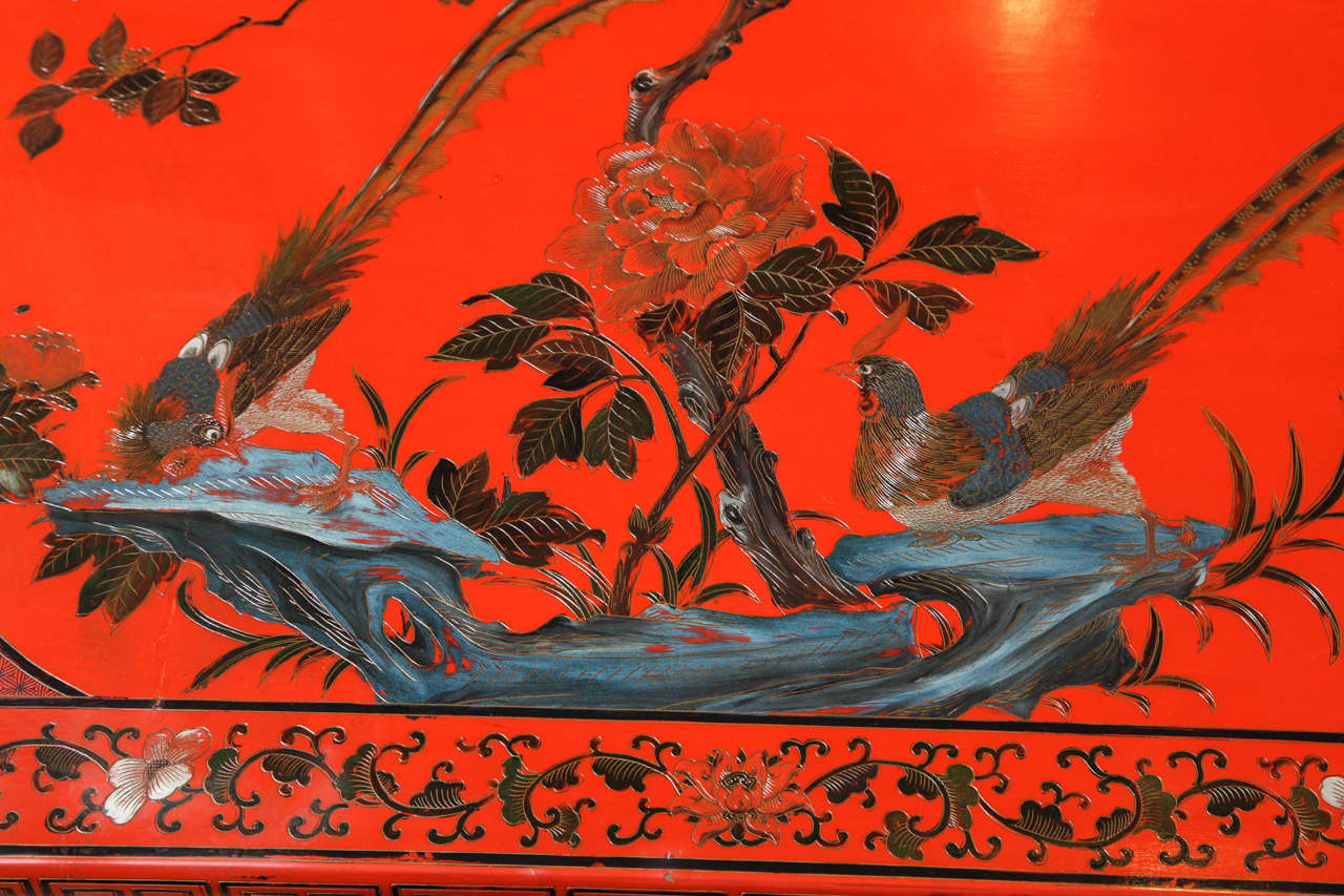 Pair of Carved and Chinoiserie Decorated Lacquer Low Tables, France circa 1920 2