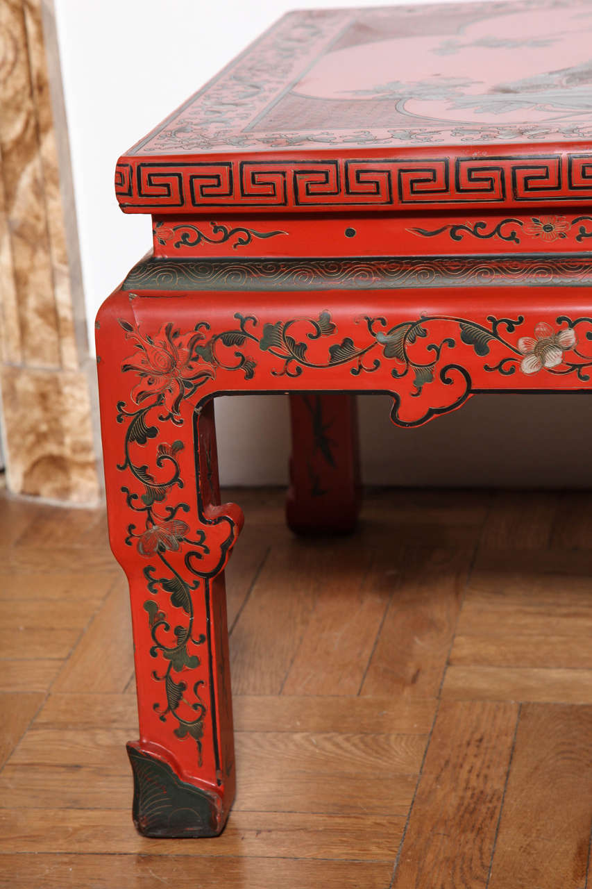 Pair of Carved and Chinoiserie Decorated Lacquer Low Tables, France circa 1920 5