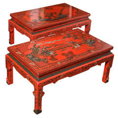 Pair of Carved and Chinoiserie Decorated Lacquer Low Tables, France circa 1920