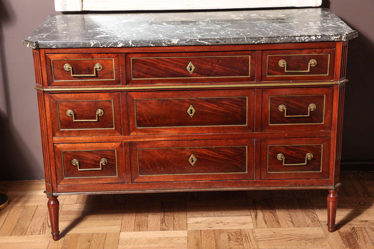 A Louis XVI Style Mahogany Commode with Original Marble Top, France 19th Century