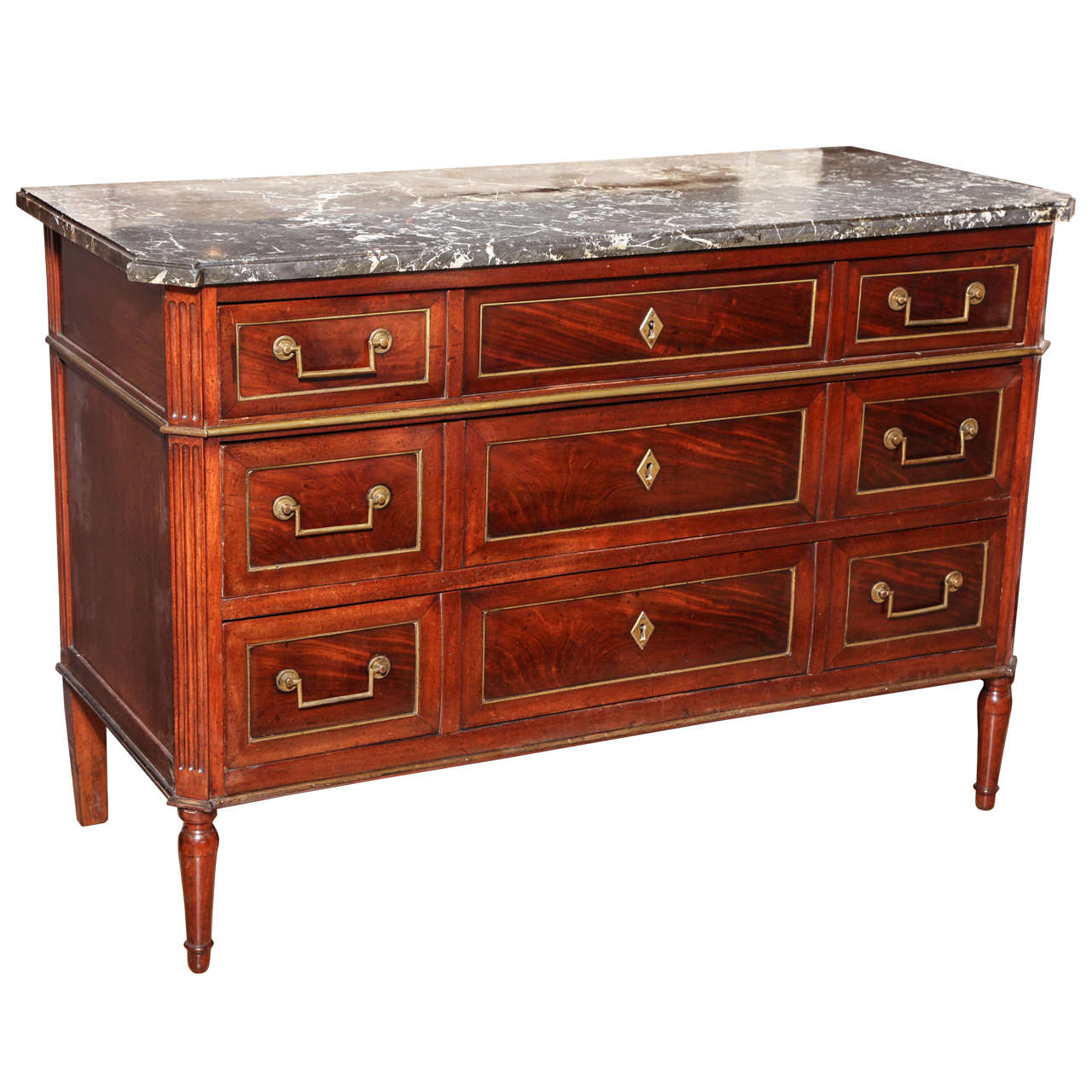 Louis XVI Style Mahogany Commode with Original Marble Top, France 19th Century For Sale