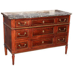 Louis XVI Style Mahogany Commode with Original Marble Top, France 19th Century