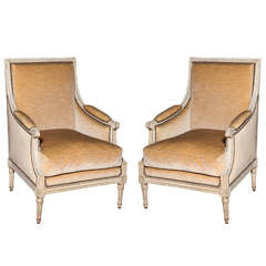 Pair of Carved and Painted Louis XVI Style Bergeres, France circa 1920