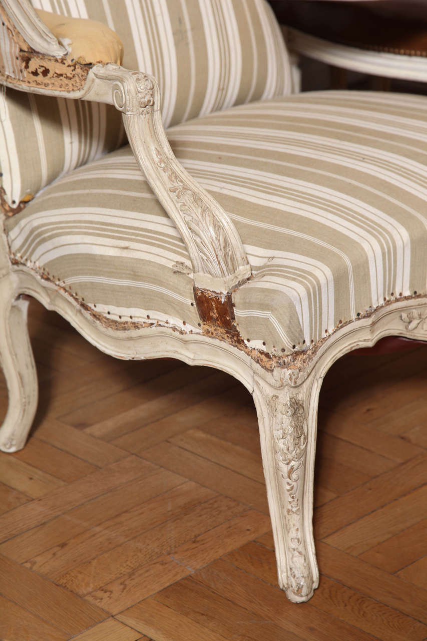 Large Carved and Painted Louis XV Style Wing Back Fauteuil, France circa 1920 In Good Condition For Sale In New York, NY