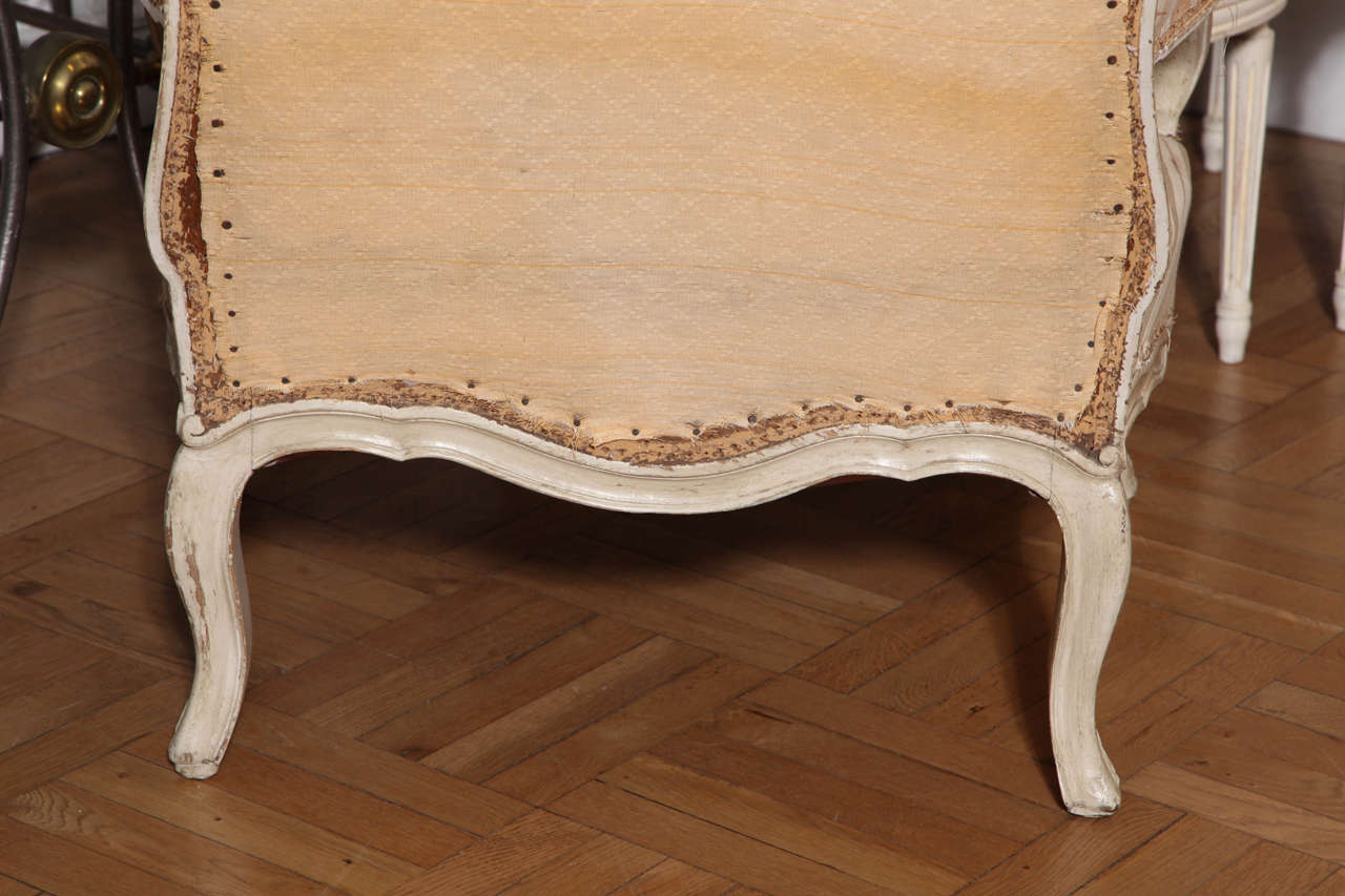 Large Carved and Painted Louis XV Style Wing Back Fauteuil, France circa 1920 For Sale 1