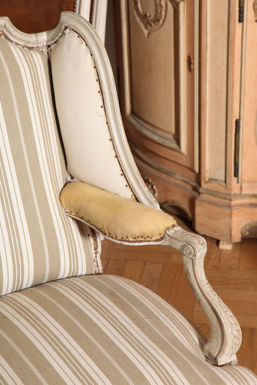 Large Carved and Painted Louis XV Style Wing Back Fauteuil, France circa 1920 For Sale 2