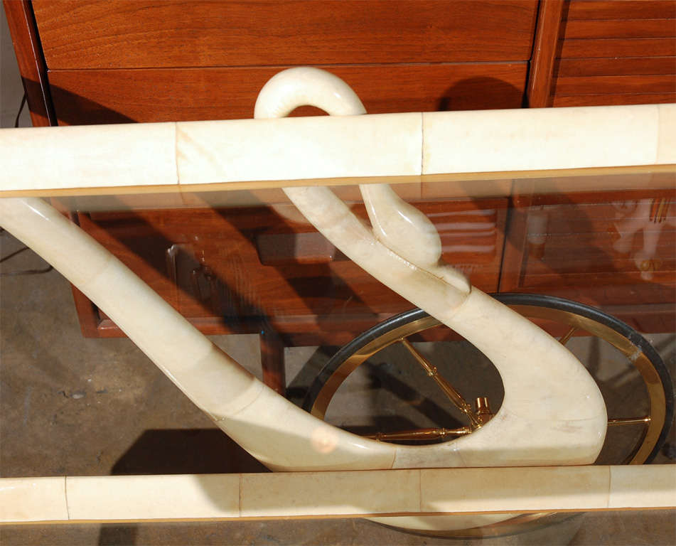 Aldo Tura tea/ bar cart in goatskin parchment Swan 3