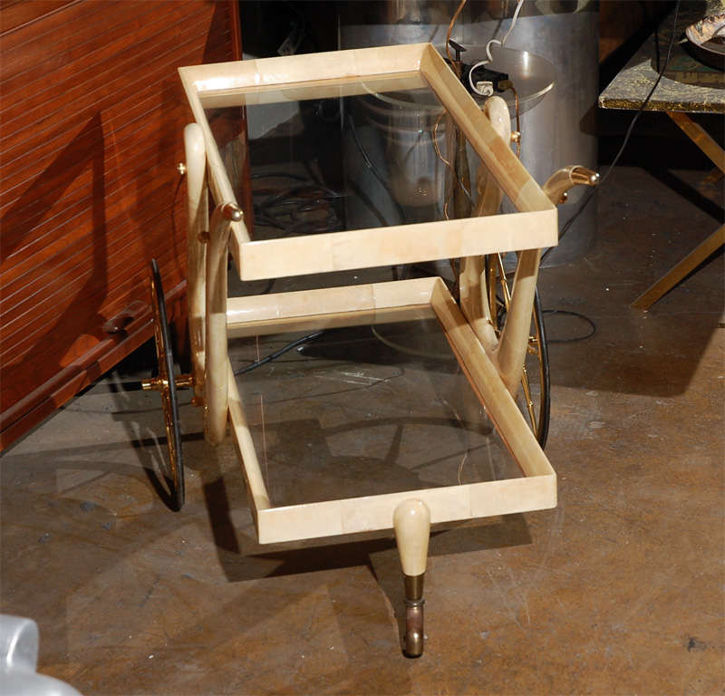 Aldo Tura tea/ bar cart in goatskin parchment Swan 5