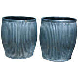 Pair Polished Galvanized Steel Tubs/Table Bases