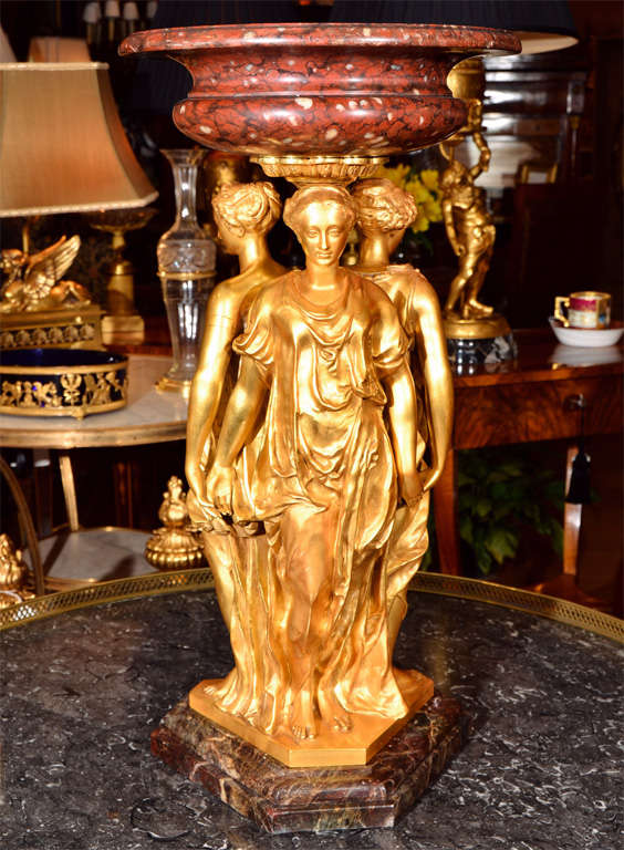 19th c bronze dore  three graces centerpiece