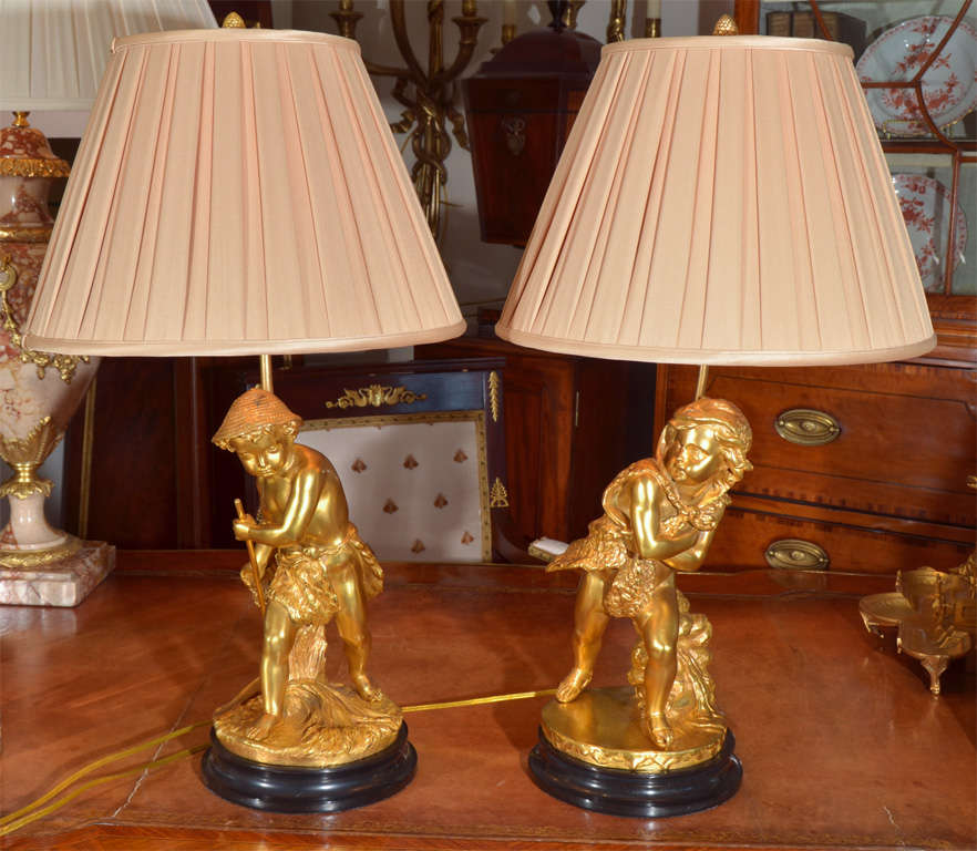 19th c signed pair of 19th c bronze dore fall and winter