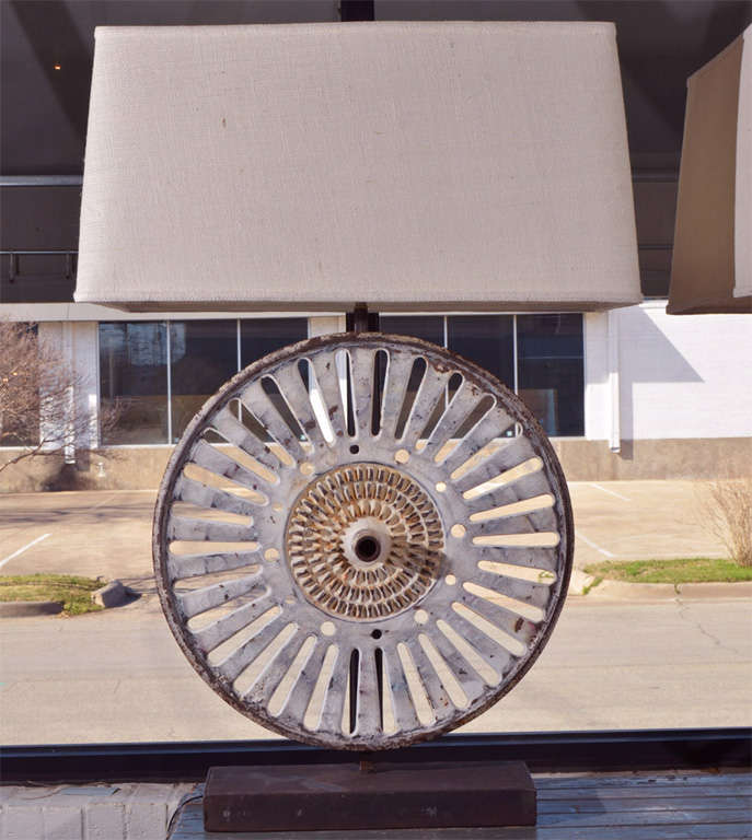 Lamps with Bases made from Cotton Planter Wheels manufactured by the John Blue Company, Huntsville, Alabama established in 1886.