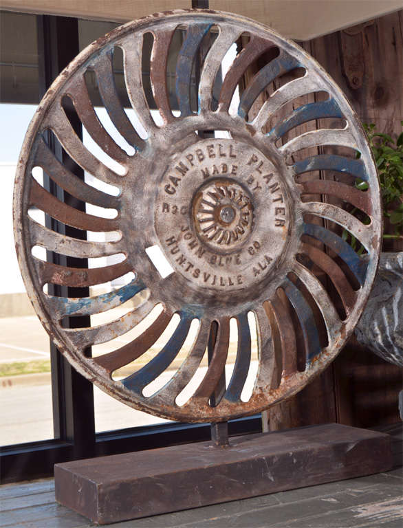 Lamps with Bases made from Vintage Cotton Planter Wheels 1