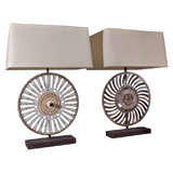 Lamps with Bases made from Vintage Cotton Planter Wheels