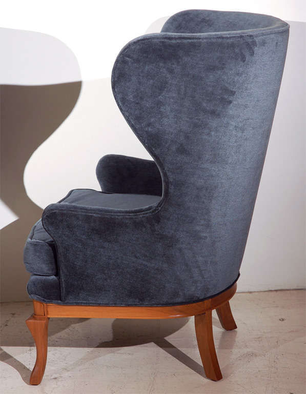 American Pair of Wing Back Chairs in Mohair