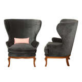 Pair of Wing Back Chairs in Mohair